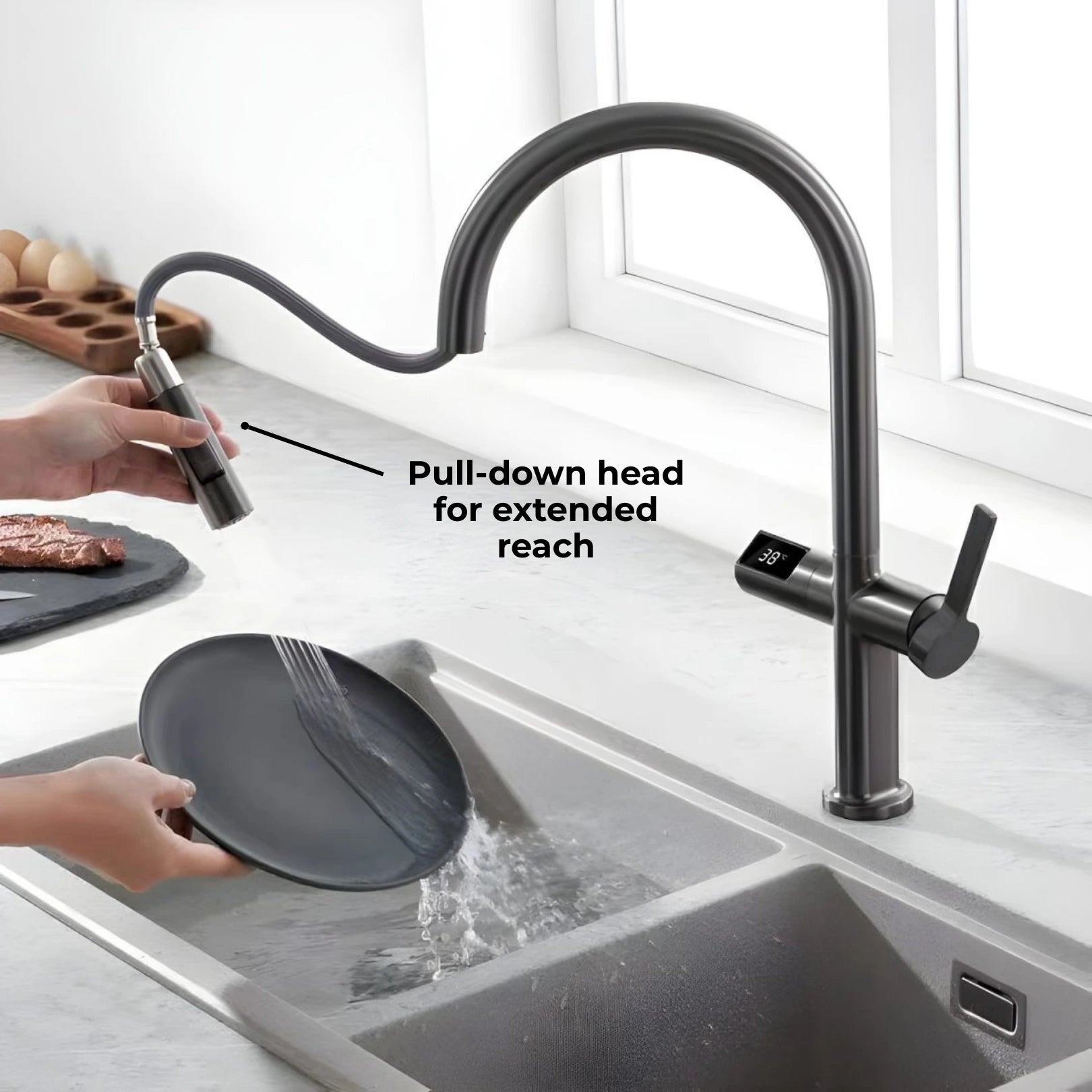 Tume Pull-Out Kitchen Tap with Temperature Display