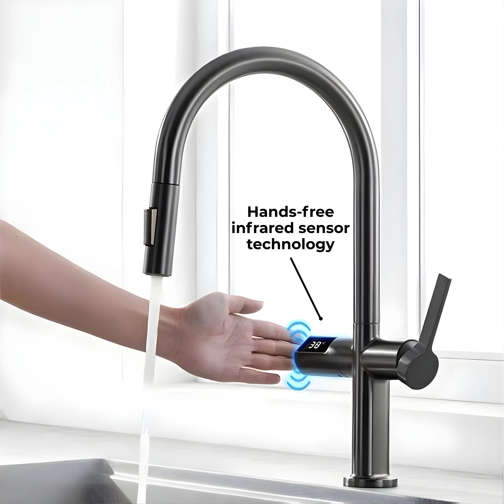 Tume Pull-Out Kitchen Tap with Temperature Display