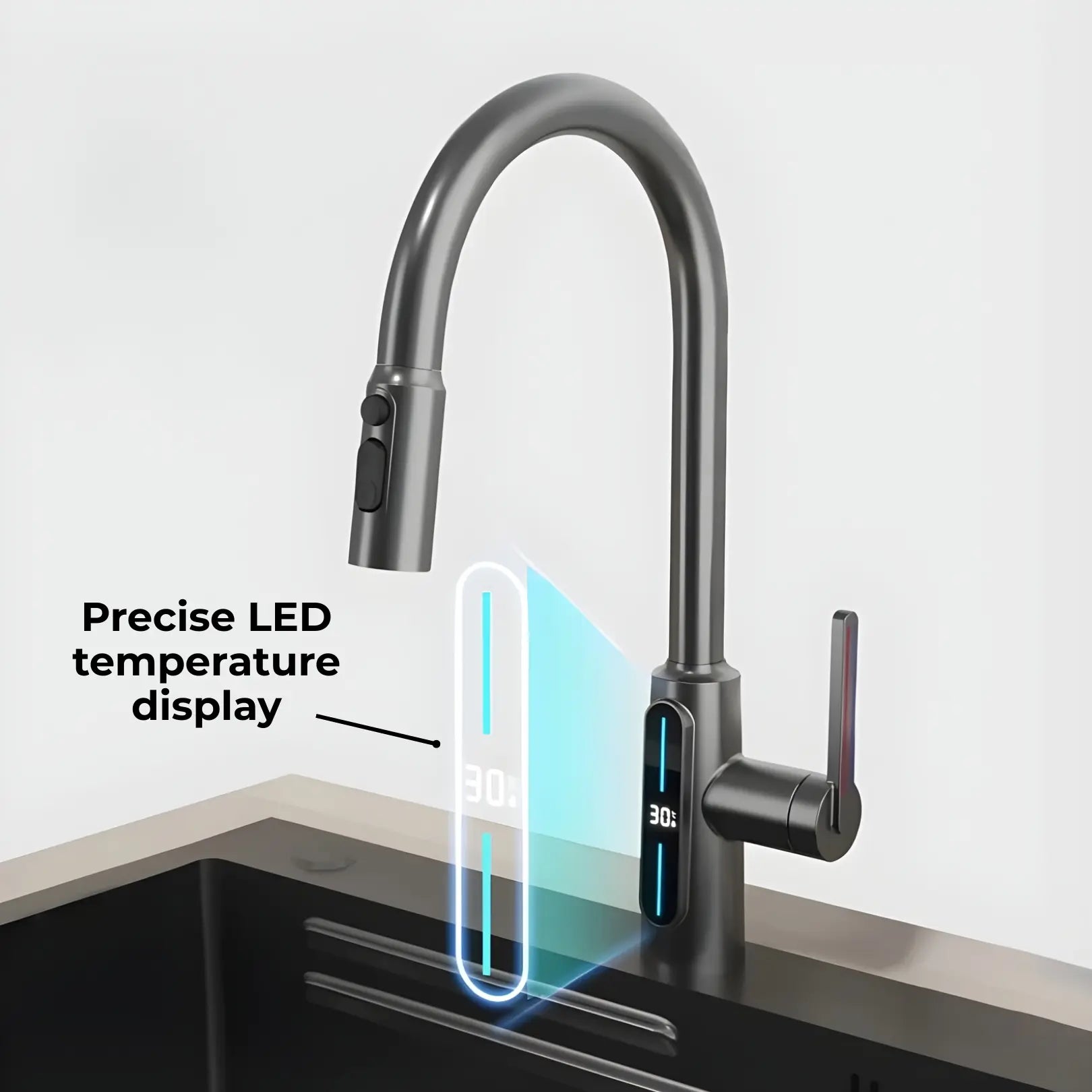 Kona Pull-Out Kitchen Tap With Temperature Display