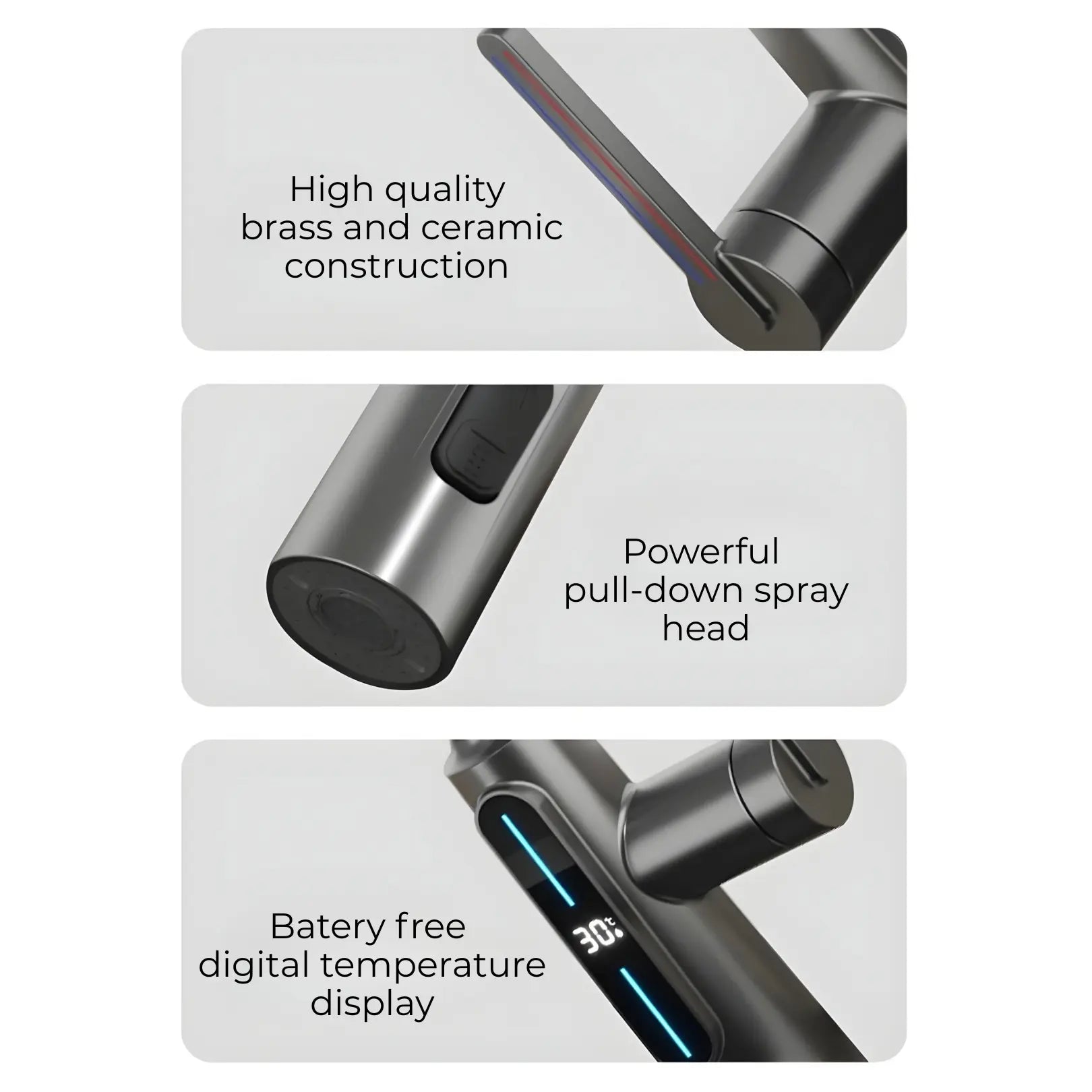 Kona Pull-Out Kitchen Tap With Temperature Display