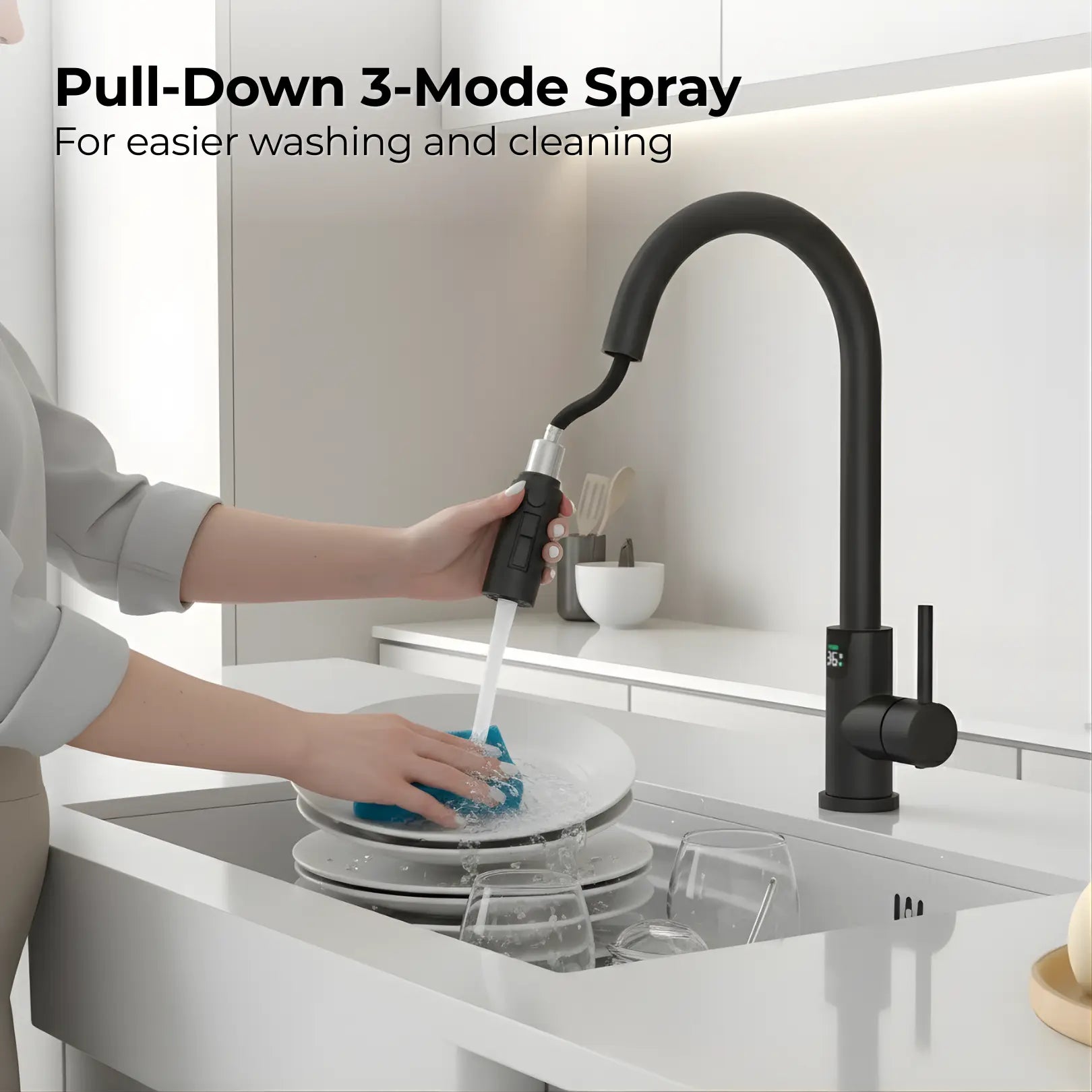 Mulle Pull-Out LED Temperature Display Kitchen Tap