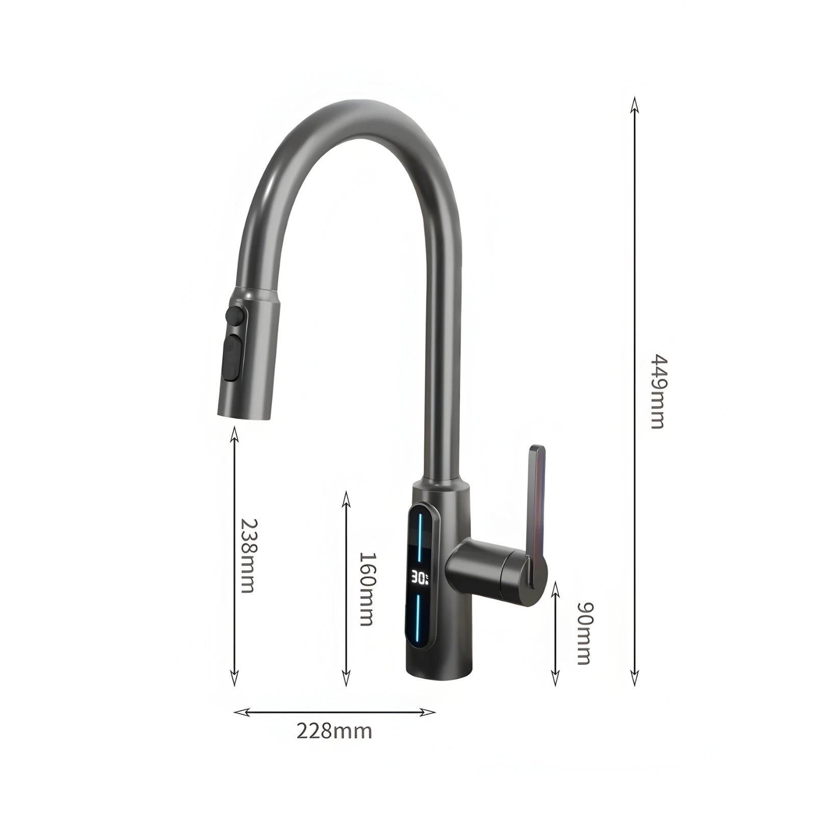 Kona Pull-Out Kitchen Tap With Temperature Display