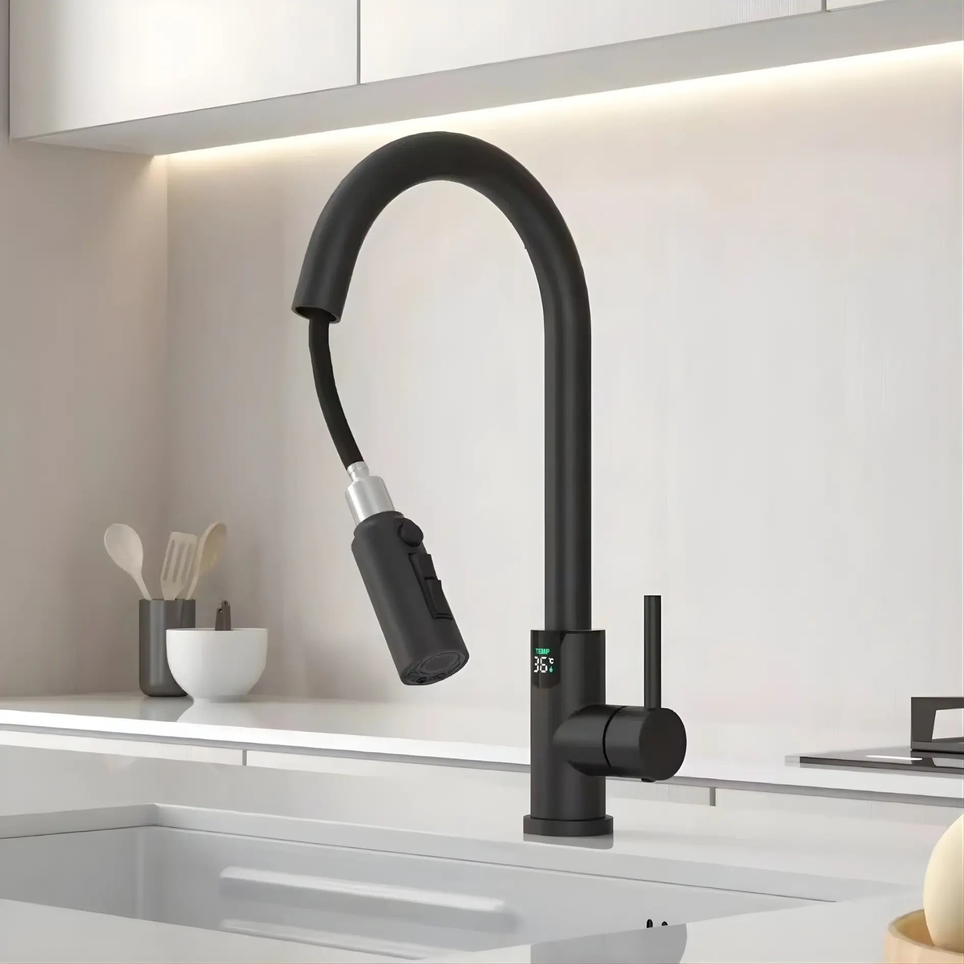 Mulle Pull-Out LED Temperature Display Kitchen Tap