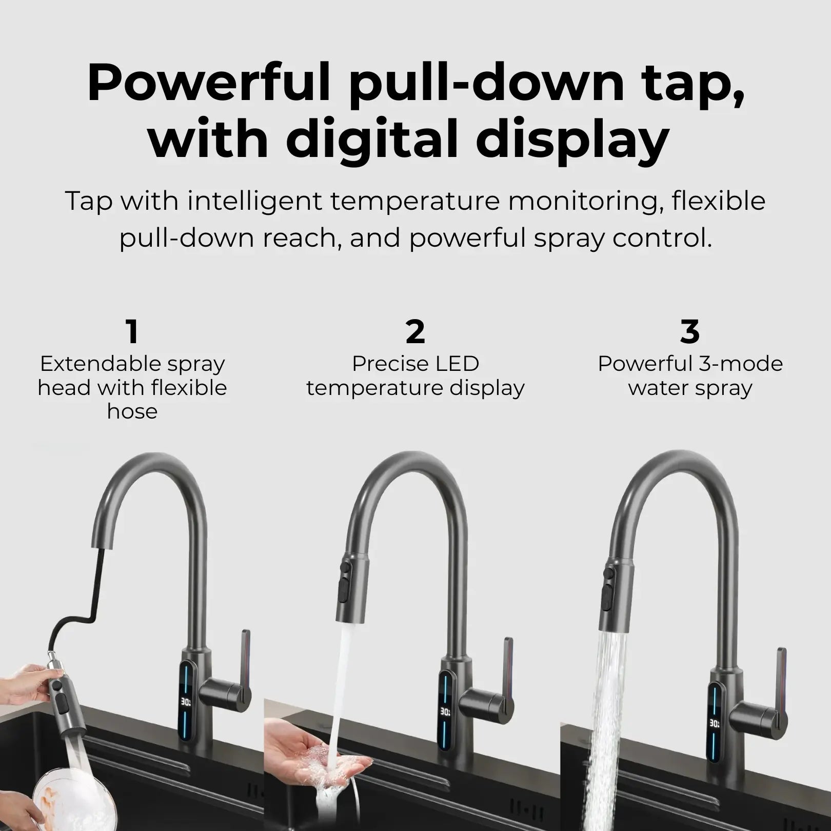 Kona Pull-Out Kitchen Tap With Temperature Display