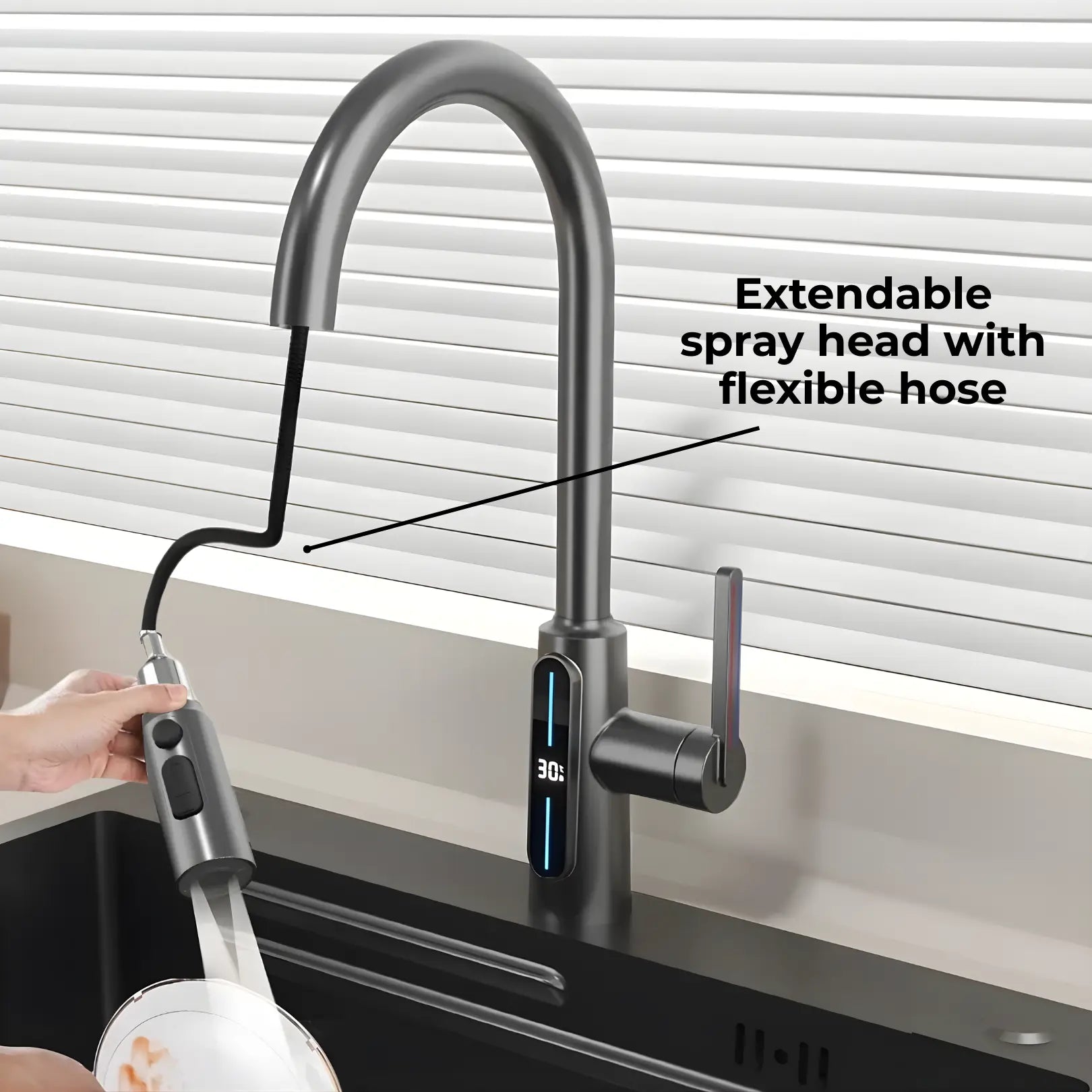Kona Pull-Out Kitchen Tap With Temperature Display