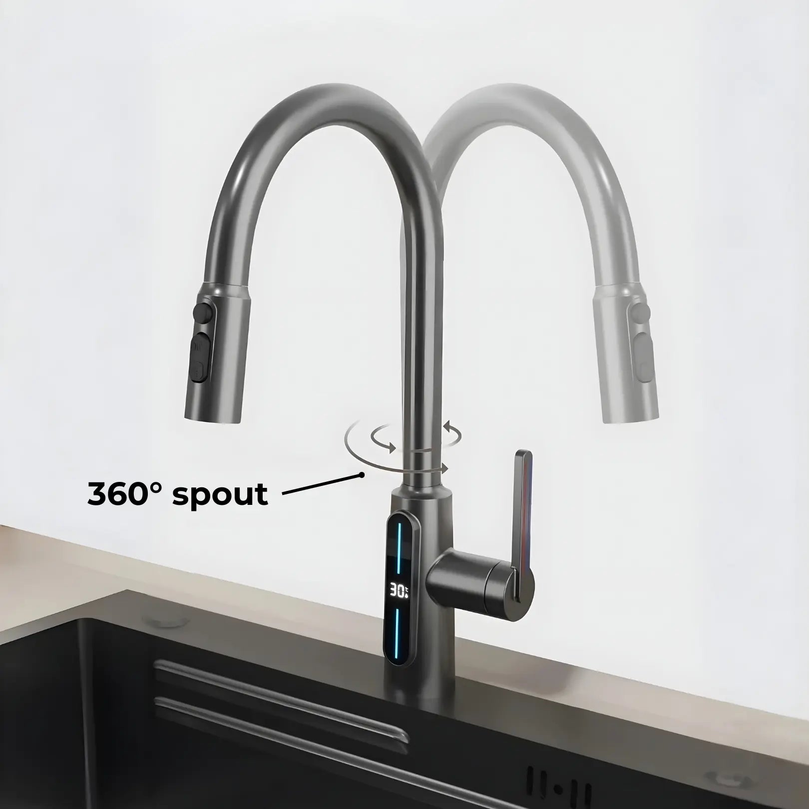 Kona Pull-Out Kitchen Tap With Temperature Display